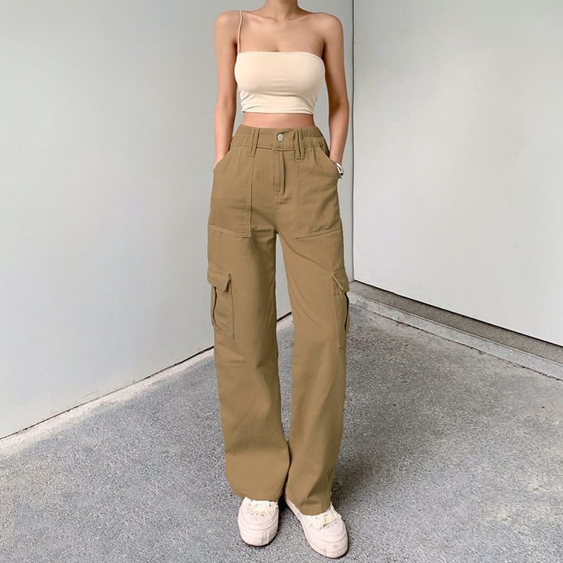 BrickBlack - Hoge taille contrasterende stiksels rechte jeans