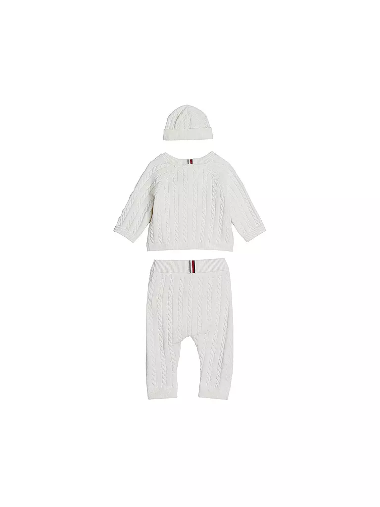 TOMMY HILFIGER Baby Set 3-tlg Strickjacke, Mütze und Strickhose creme