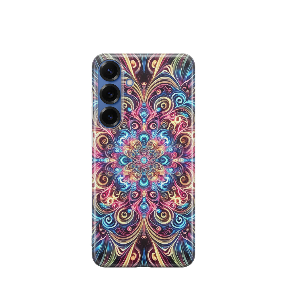 Samsung Galaxy S25 Plus Gummi Hülle Neon Mandala - Blau / Gelb / Rot