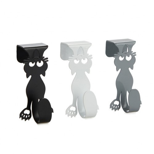 Conjunto de 3 ganchos de porta nas cores cinza, branco e preto.