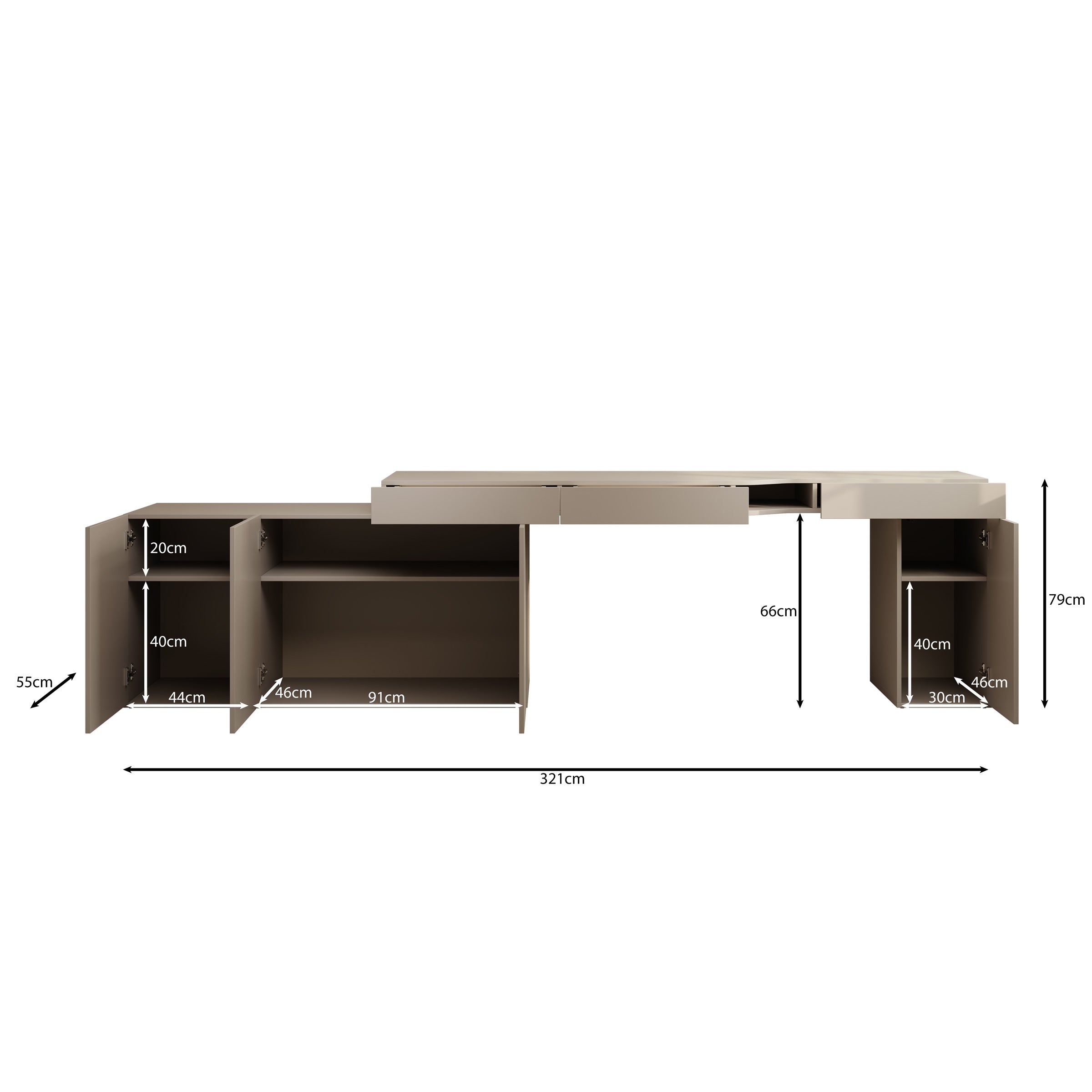 Meubella - Whenua 3 - Bureau rechts - Beige - 321x55x79 cm