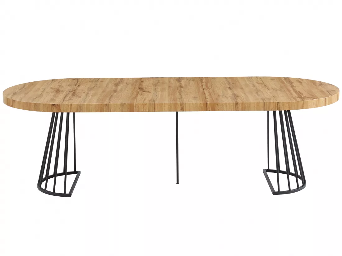 Table à manger extensible 2 à 12 personnes en MDF et acier - Naturel et noir - FIRELA