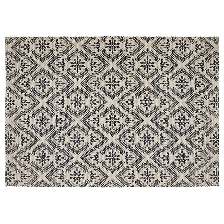 Tapis à franges imprimé Atmosphera coton gris L.90 x l.60 cm