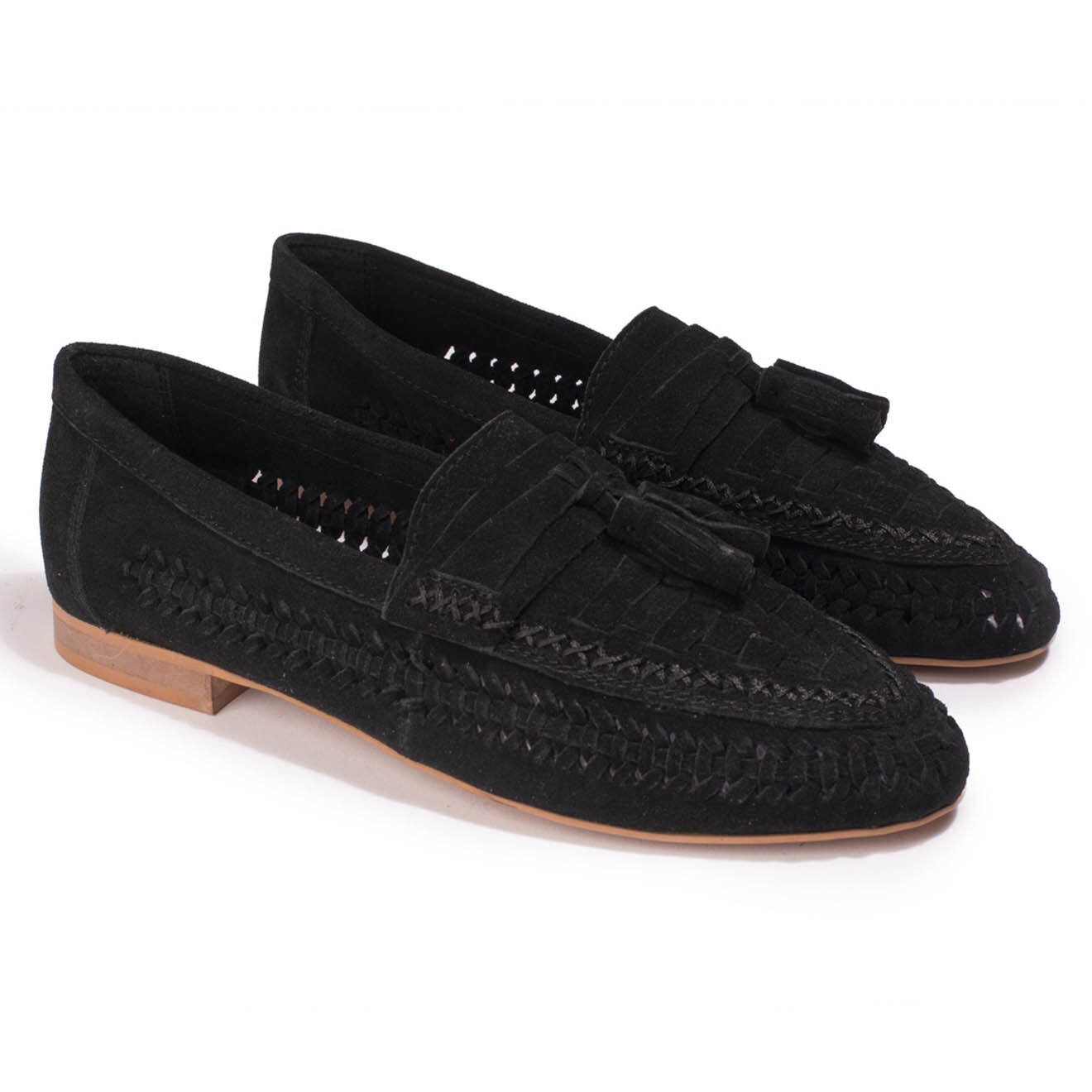 Couleur Pourpre Mocassins en Velours de Cuir Hampi noirs