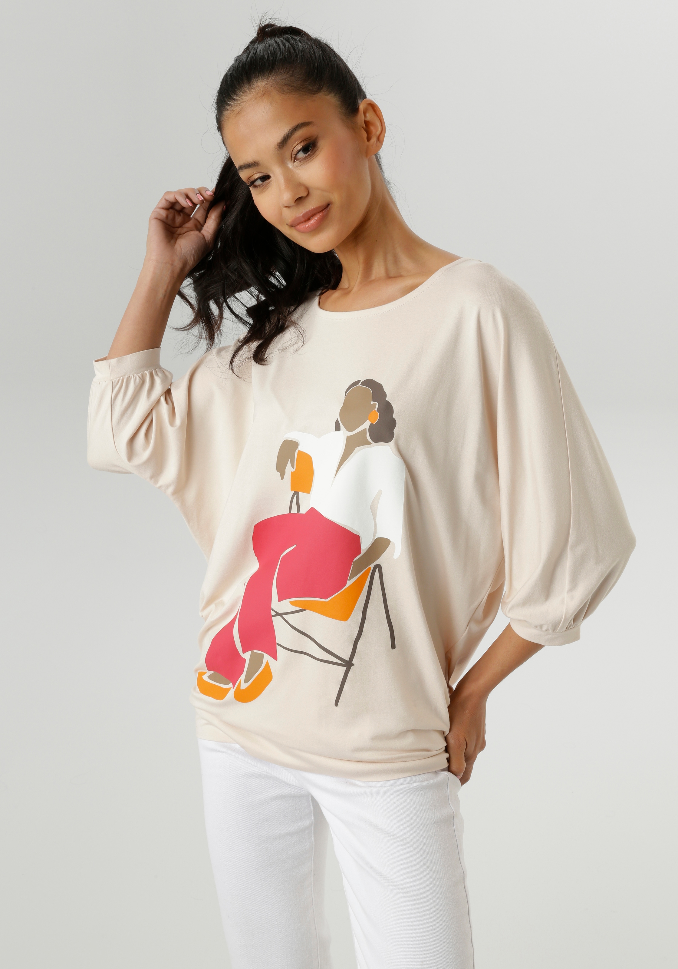 Aniston SELECTED Fledermausshirt , vorne mit grossflächigem, femininem Frontdruck - NEUE KOLLEKTION