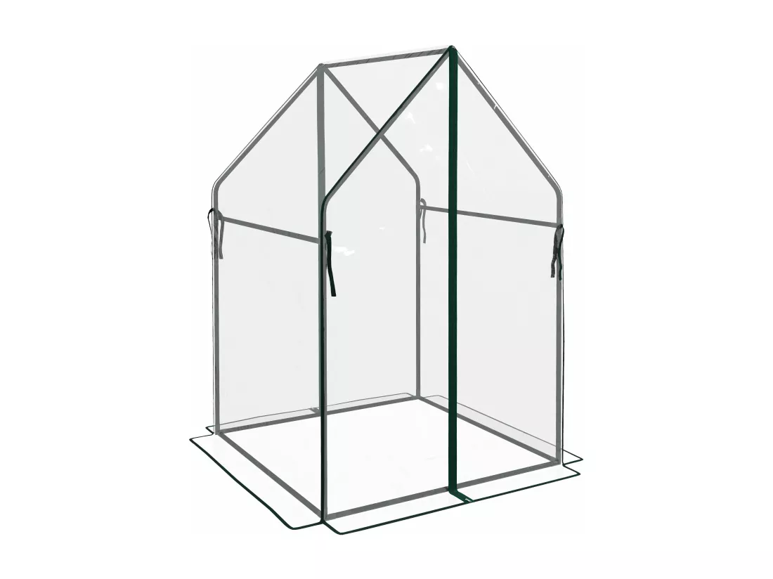 Serre de jardin balcon terrasse serre pour tomates 0,9L x 0,9l x 1,45H m double porte acier PVC transparent vert
