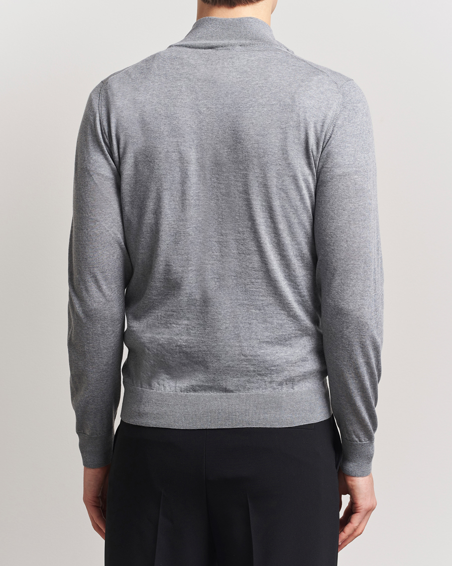 Piacenza Cashmere Merino Wool Crew Neck Half Zip Light Grey
