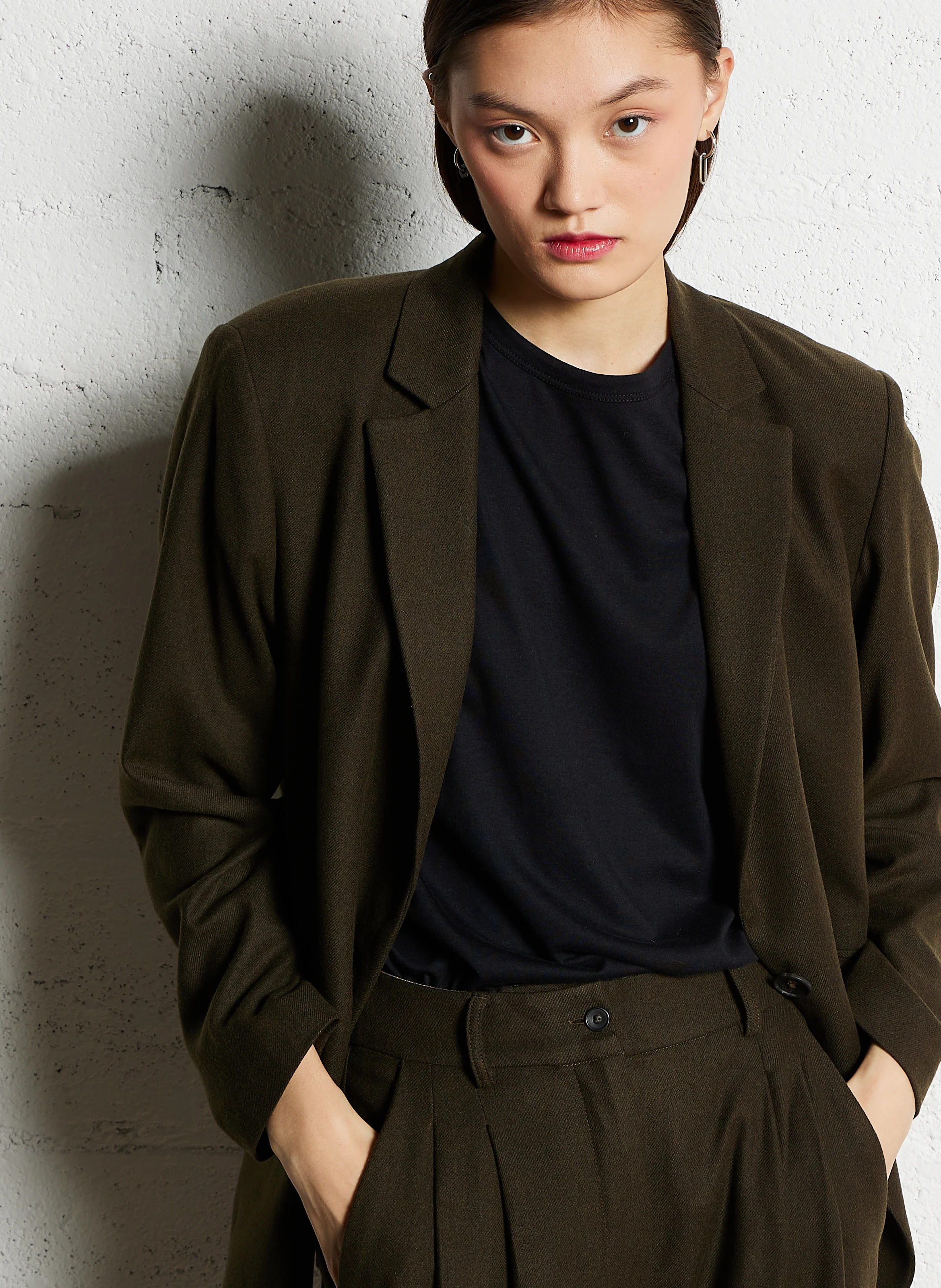 VOUZIETINO - Veste de blazer droite à col tailleur | Kaki