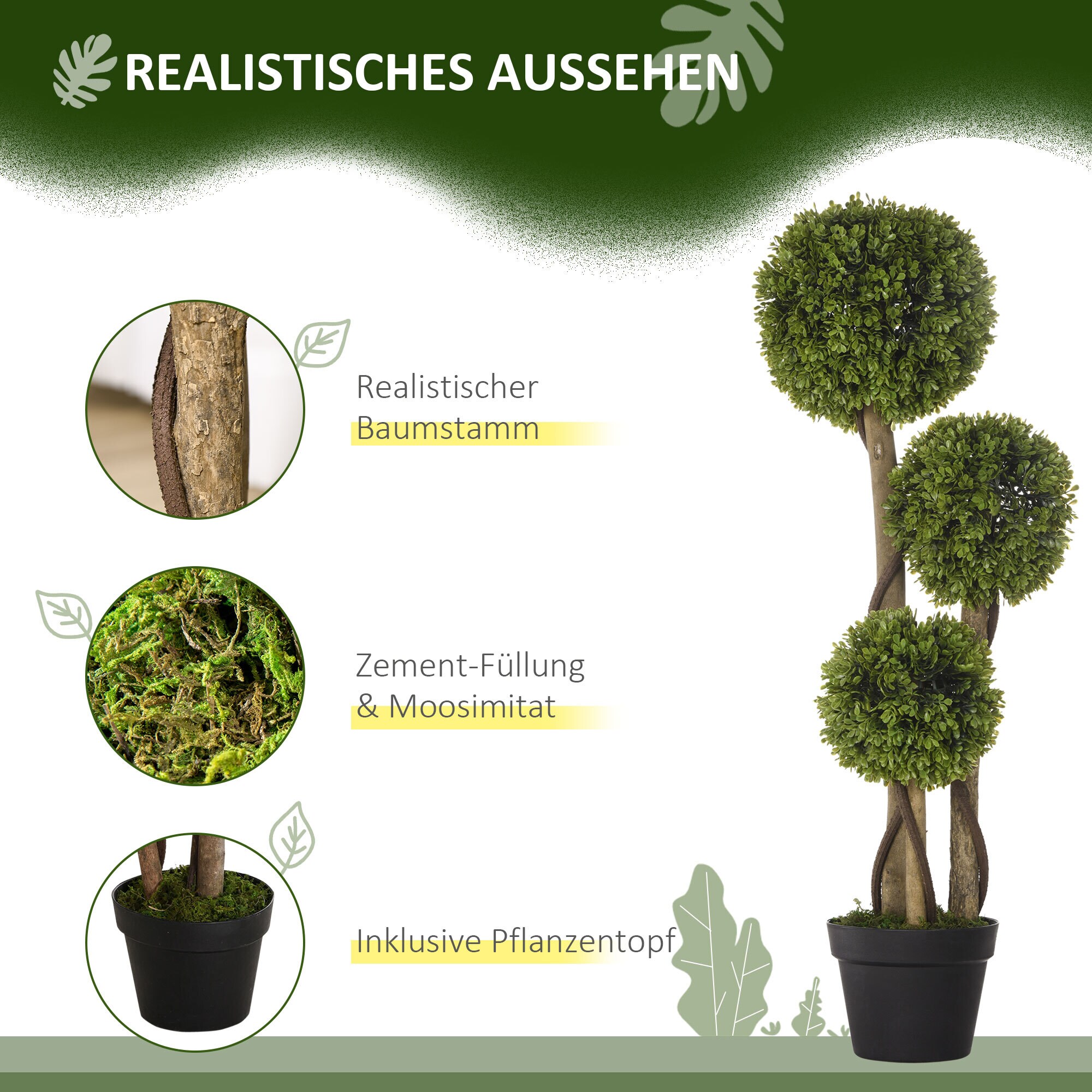 HOMCOM Kunstpflanze mit Kunstgras grün 17L x 17B x 90H cm