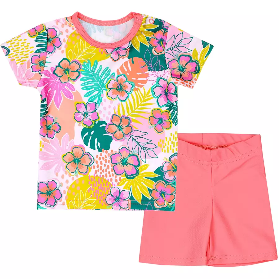 Aquarti Baby Mädchen Zweiteiler Badeanzug Bade-Set Bade T-Shirt Badehose rosablau