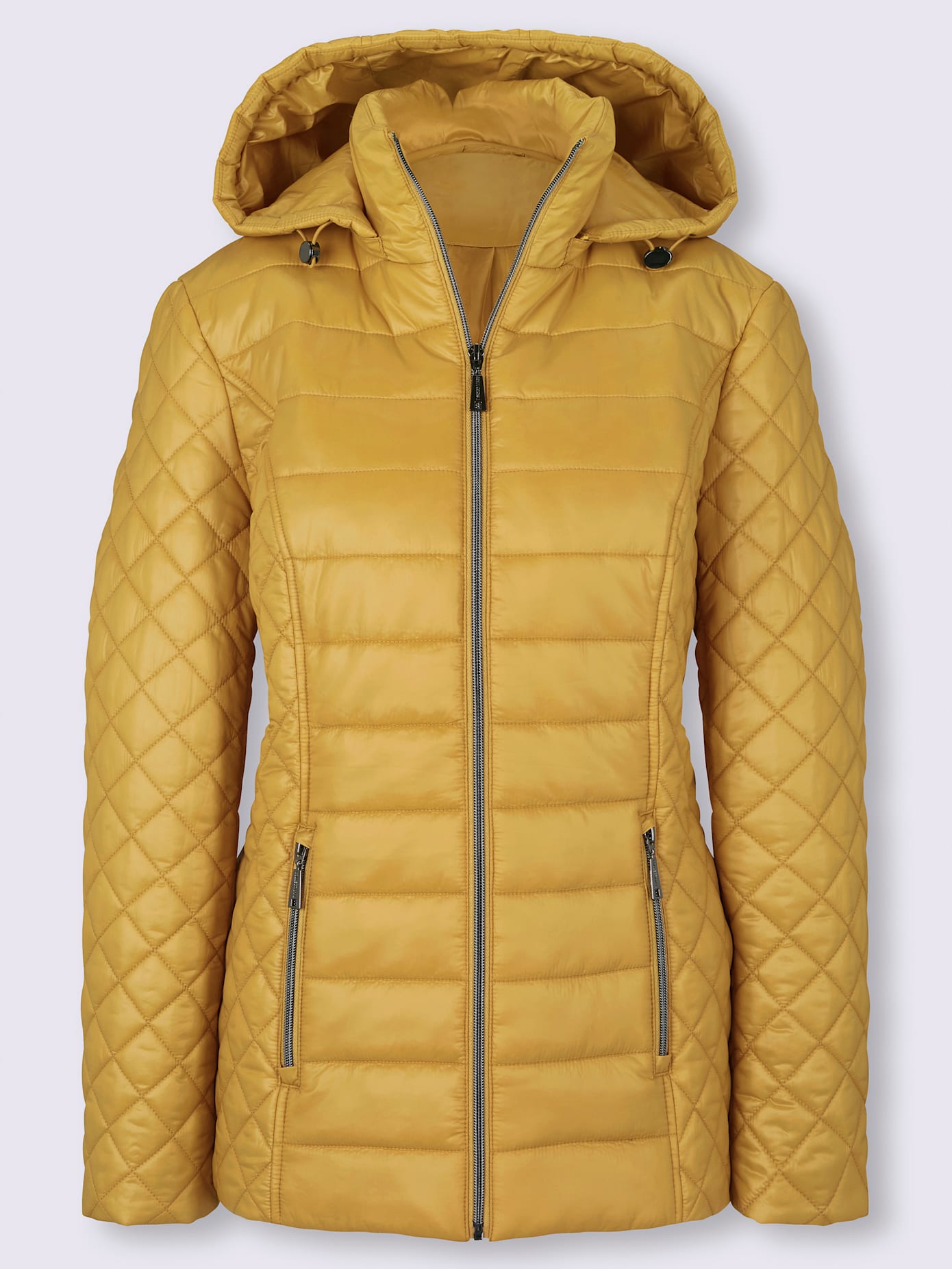 Veste chaude rembourrée piquée motifs losanges col montant avec capuche
