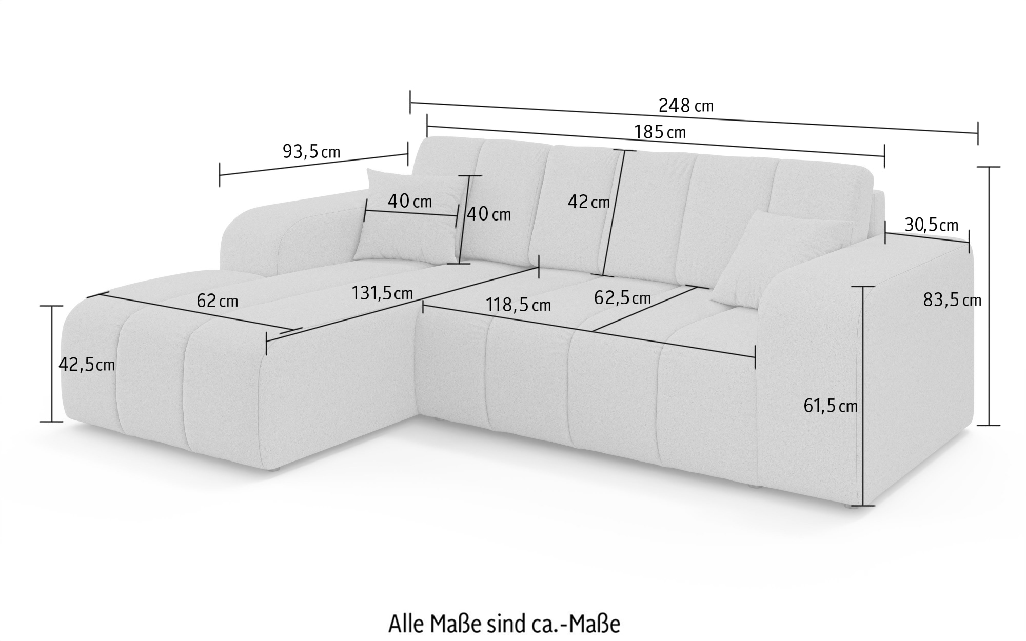 GOODproduct Ecksofa »CASSY L-Form, Schlafsofa mit Bettkasten, Masse B/T/H: 245/165/88 cm« mit 2 Rückenkissen, Recamiere rechts oder links bestellbar