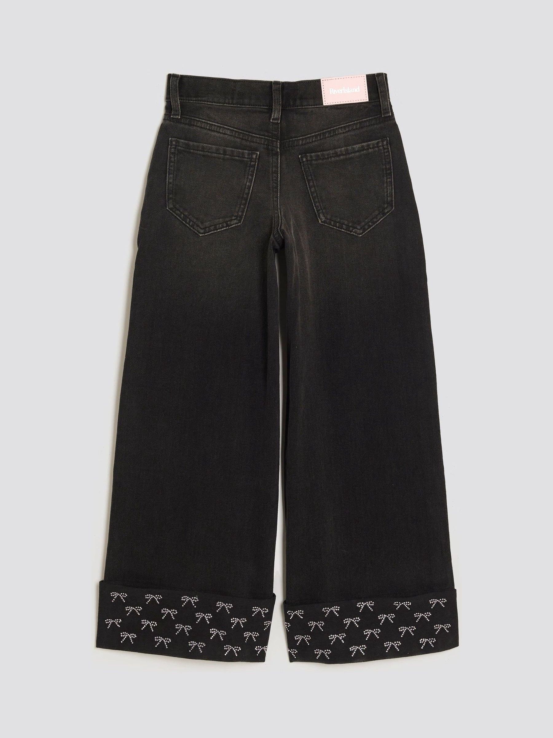 River Island Bow Hem Hotfix Wide Leg Jeans