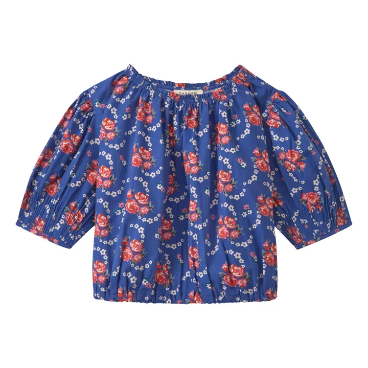 Caramel Blouse en Popeline de Coton à Fleurs | Bleu marine