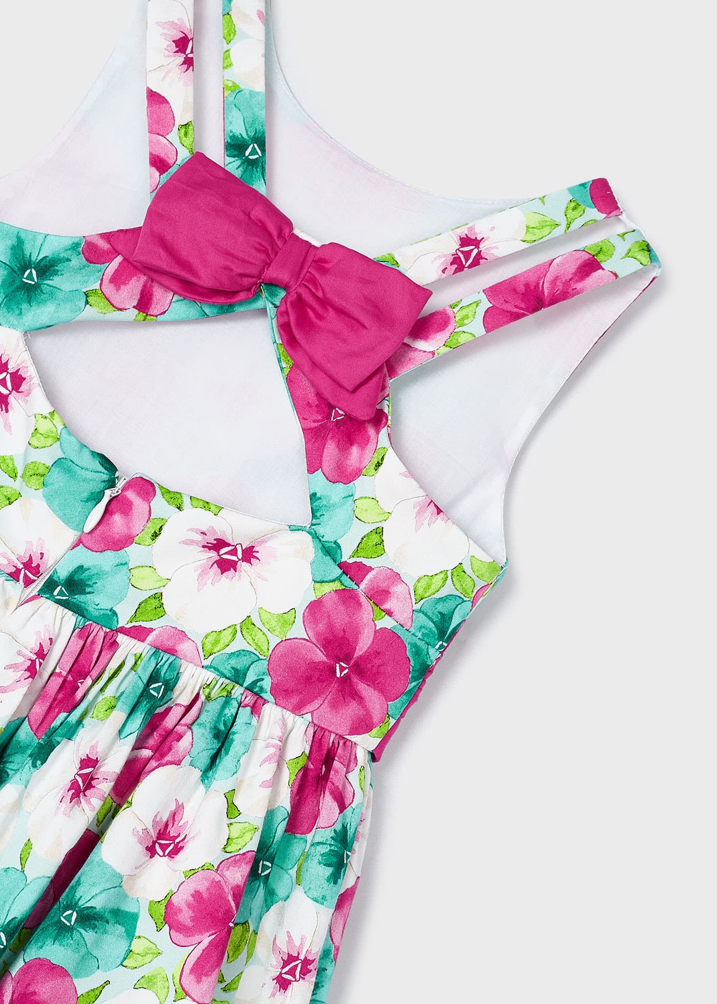 Vestido floral fúcsia com laço nas costas para meninas