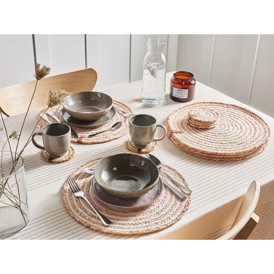 QUININE - Set van 12 placemats en onderzetters - Natuurlijk - Jute