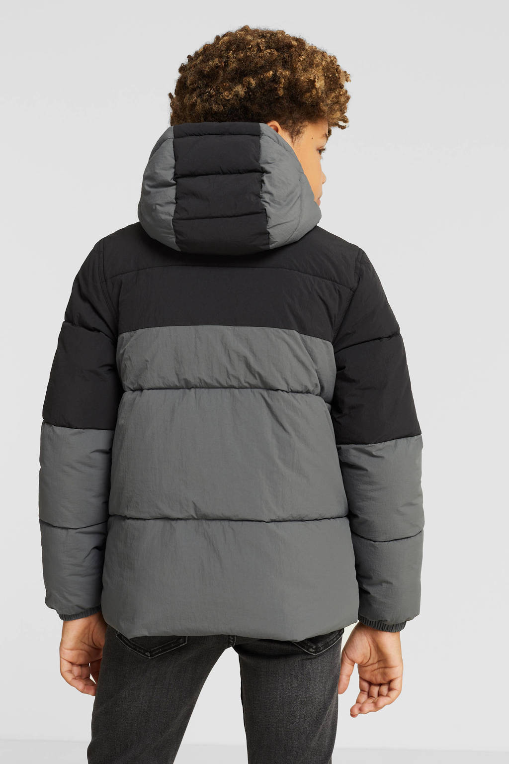 anytime gewatteerde winterjas grijs/zwart