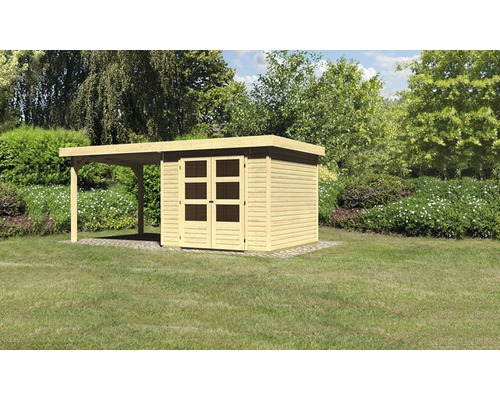 Karibu Kodiak 3.5 tuinhuis met lessenaarsdak, 2,75 m, 528,5 x 262 cm, natuurlijke afwerking