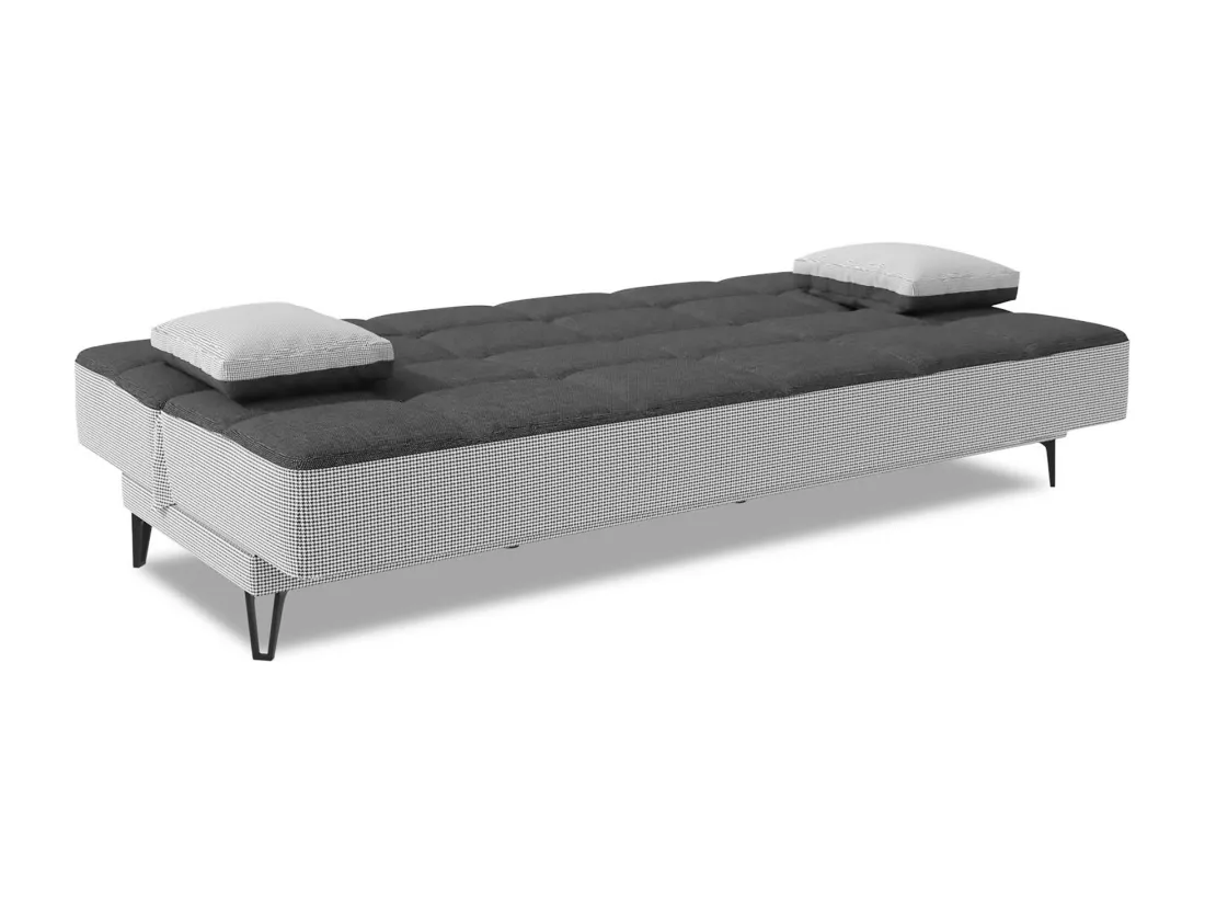 Canapé Jordi, Canapé 3 places avec pieds en métal noir, Canapé de salon en tissu rembourré avec ouverture clic-clac, 190x87h97 cm, Gris