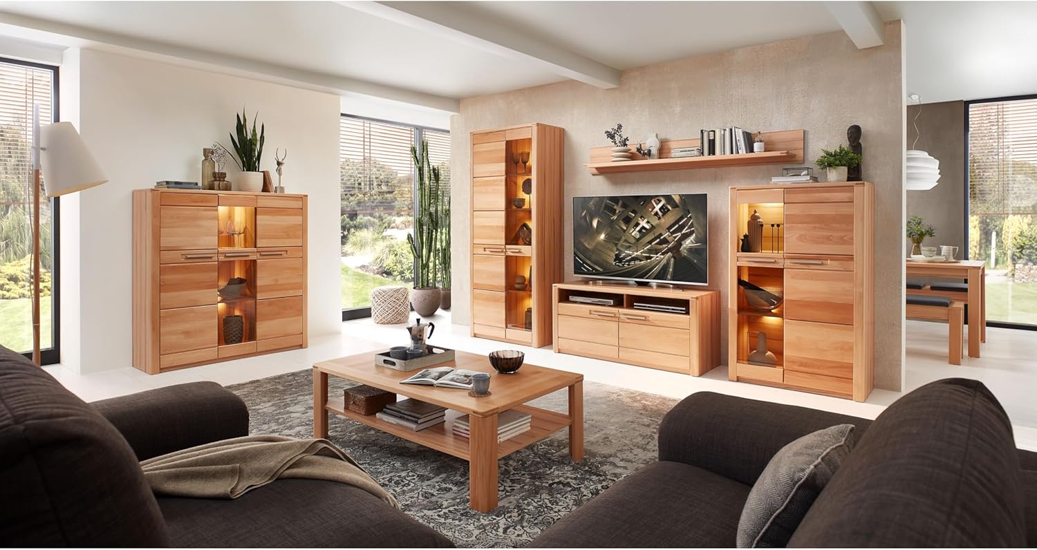 NATURE ONE TV-Lowboard in Kernbuche teil-massiv FSC-zertifiziert - Moderner TV Schrank mit viel Stauraum für Ihr Wohnzimmer - 131 x 58 x 45 cm (B/H/T)