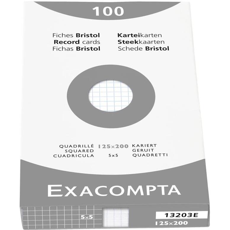 Étui de 100 fiches - bristol quadrillé 5x5 non perforé 125x200mm - Blanc