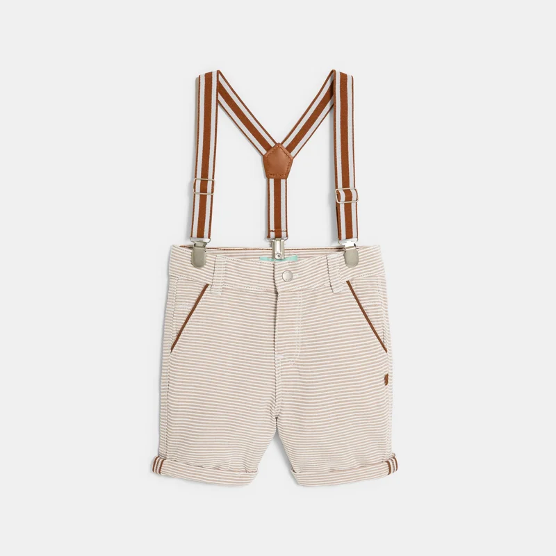 Short rayé à bretelles marron bébé garçon Blanc