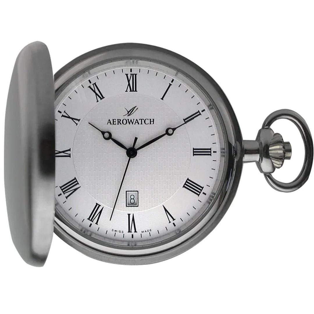 Aerowatch Taschenuhr Savonnette Quartz Silbrig