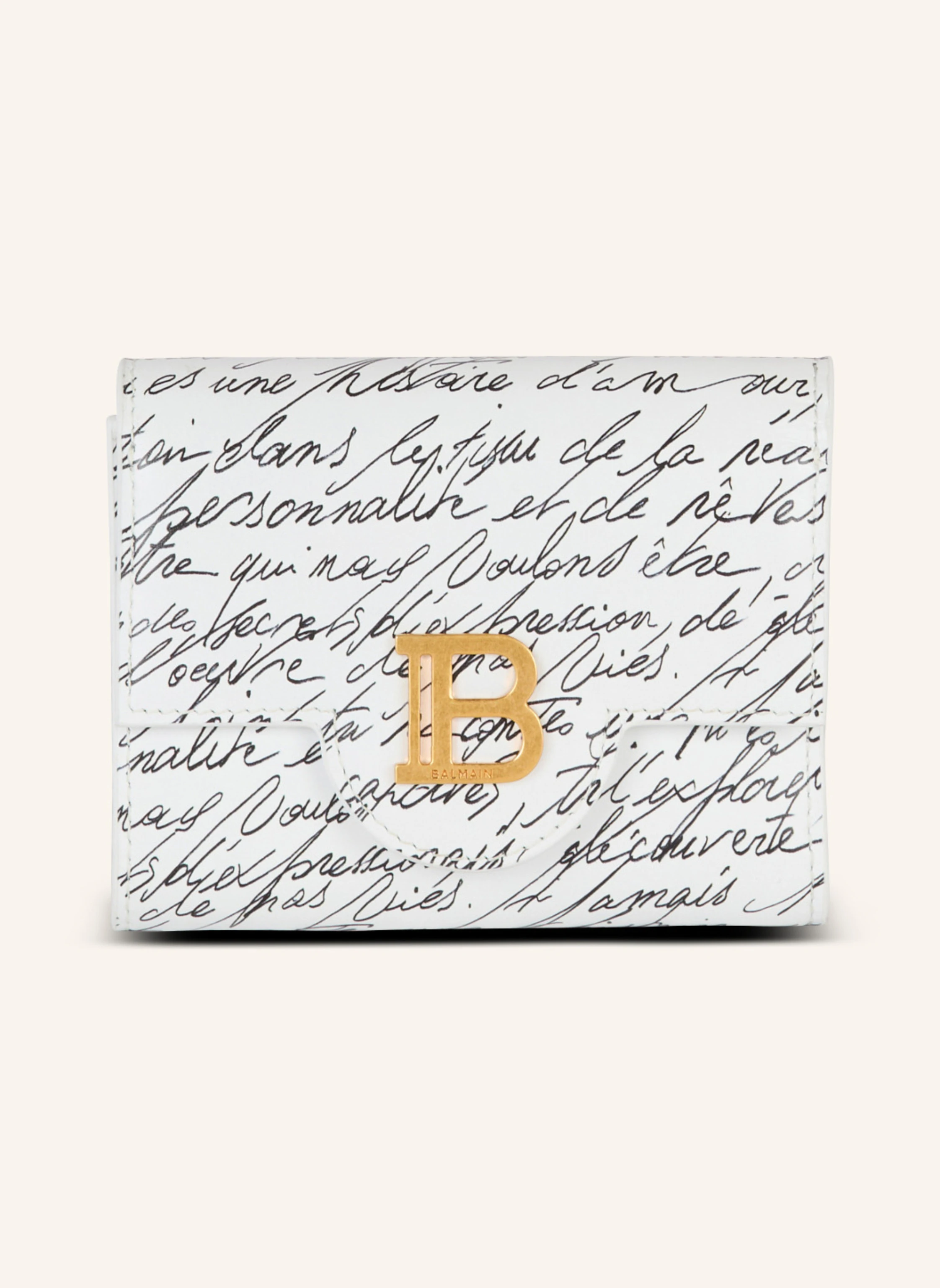 BALMAIN Dreifachfaltbrieftasche B-Buzz aus Leder mit „Lettre d'amour“-Print