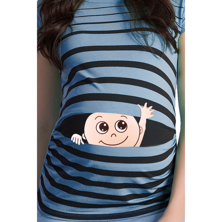 M.M.C. Umstandsshirt Winke Winke mit Motiv Babyblau