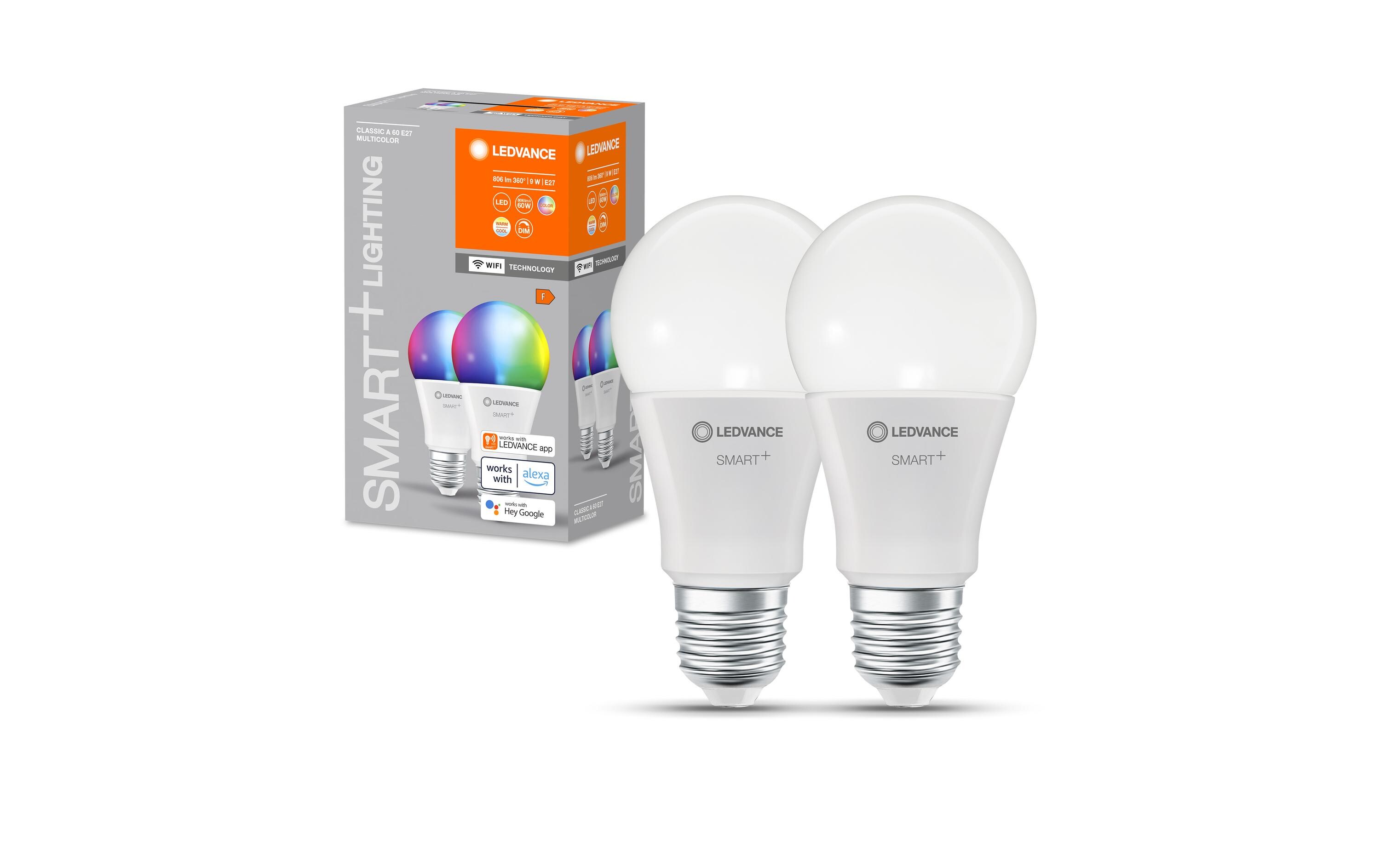 Leuchtmittel SMART+ WiFi Classic A60, E27, RGBW, 2 StückKlassische Kolbenform mit WiFi-Technologie