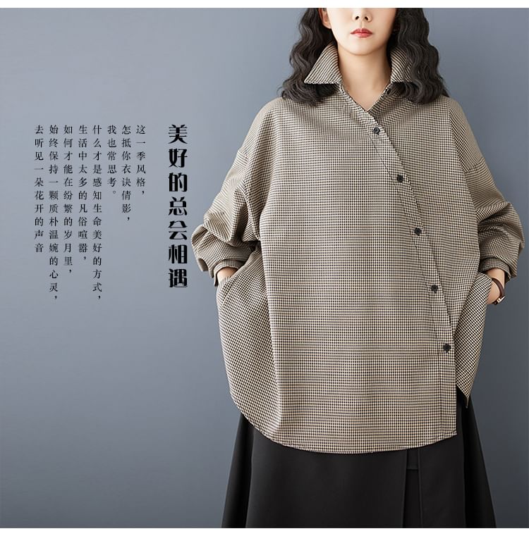 Taragon - Oversized overhemd met lange mouwen en asymmetrische ruit en knopen