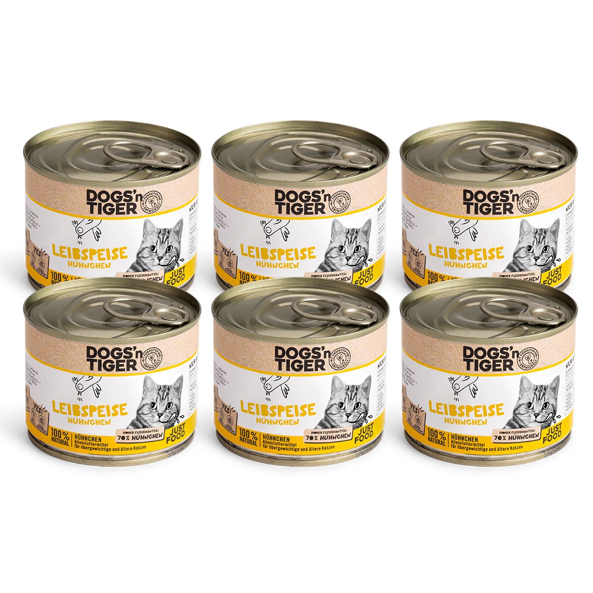 Dogs’n Tiger Adult Premium Katzenfutter, Leibspeise, Katzen Nassfutter, Getreidefrei, Huhn & Leinöl