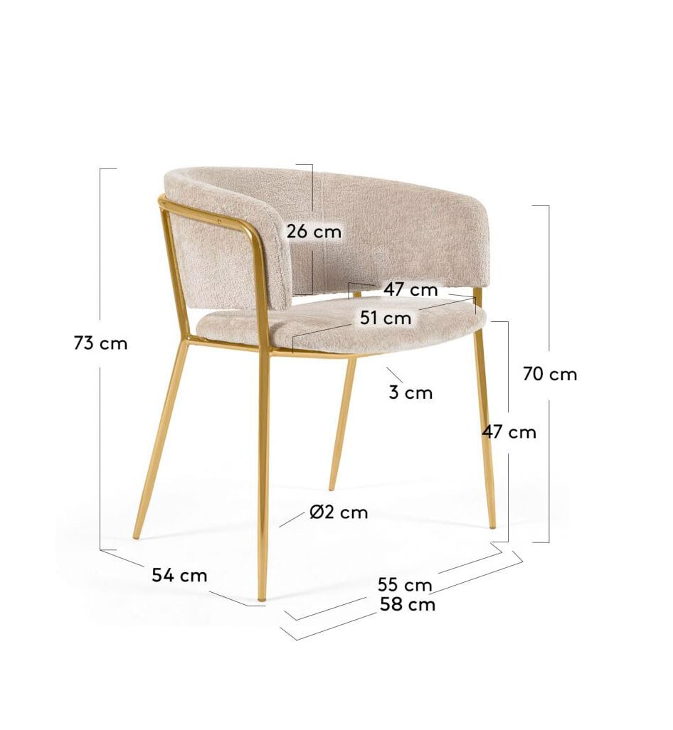 Kave Home Armlehnstuhl KONNIE 2er Set beige/ goldfarbig