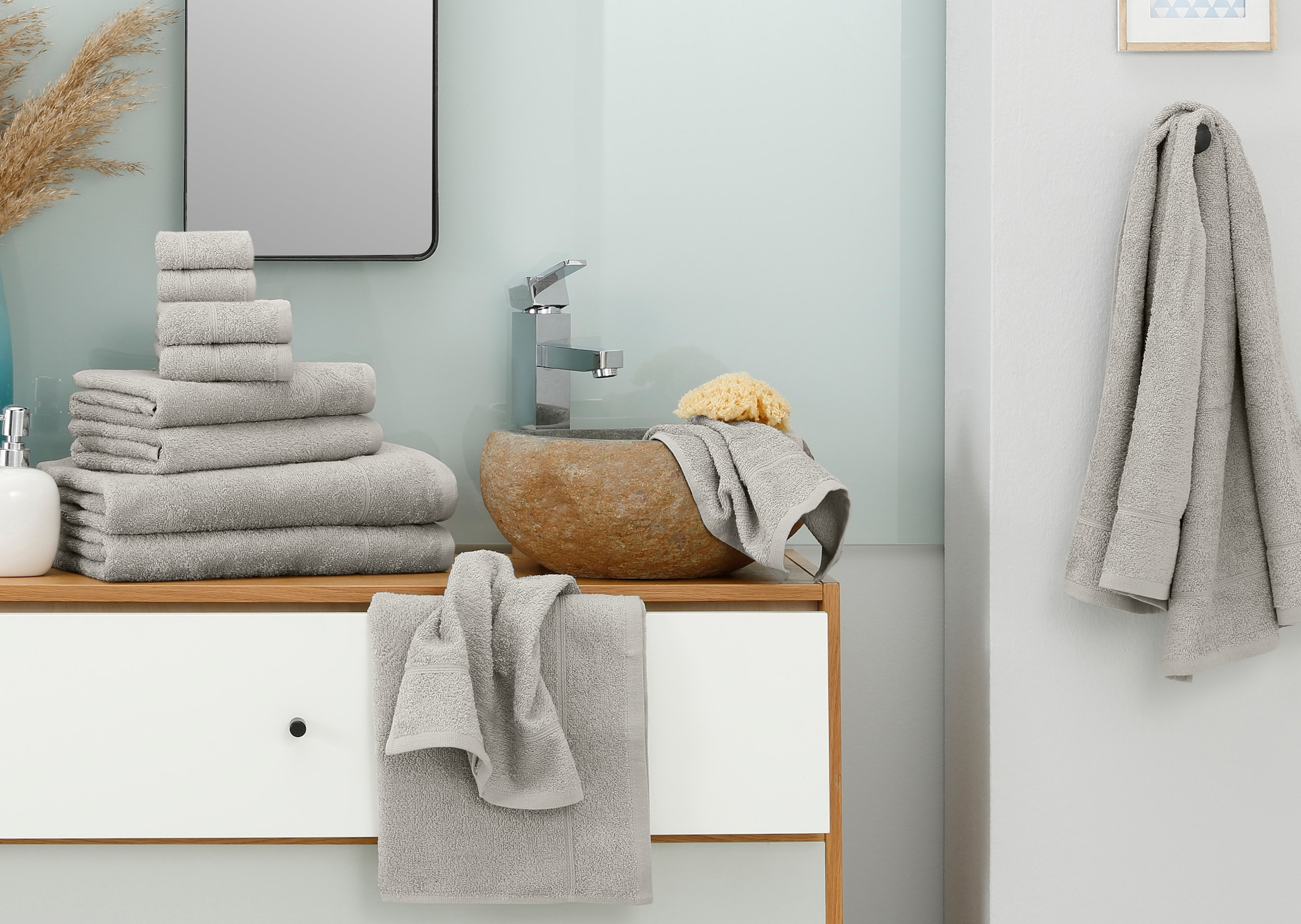 my home Handtuch Set »Sanremo, Duschtücher, Handtücher, Gästetücher, Seiftücher« Set 12 Frottier Handtücher mit Bordüre, einfarbiges Handtuch-Set aus 100% Baumwolle