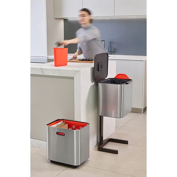 Poubelle Totem acier inoxydable 60 L - 2 compartiments 30 L Joseph Jos