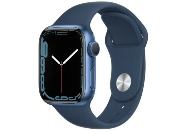 [OUTLET] - Apple Watch Series 7 (GPS) - 41 mm - blå aluminium - smart ur med sportsbånd - fluoroelastomer - afgrundsblå - båndstørrelse: Almindelig - 32 GB - Wi-Fi, Bluetooth - 32 g