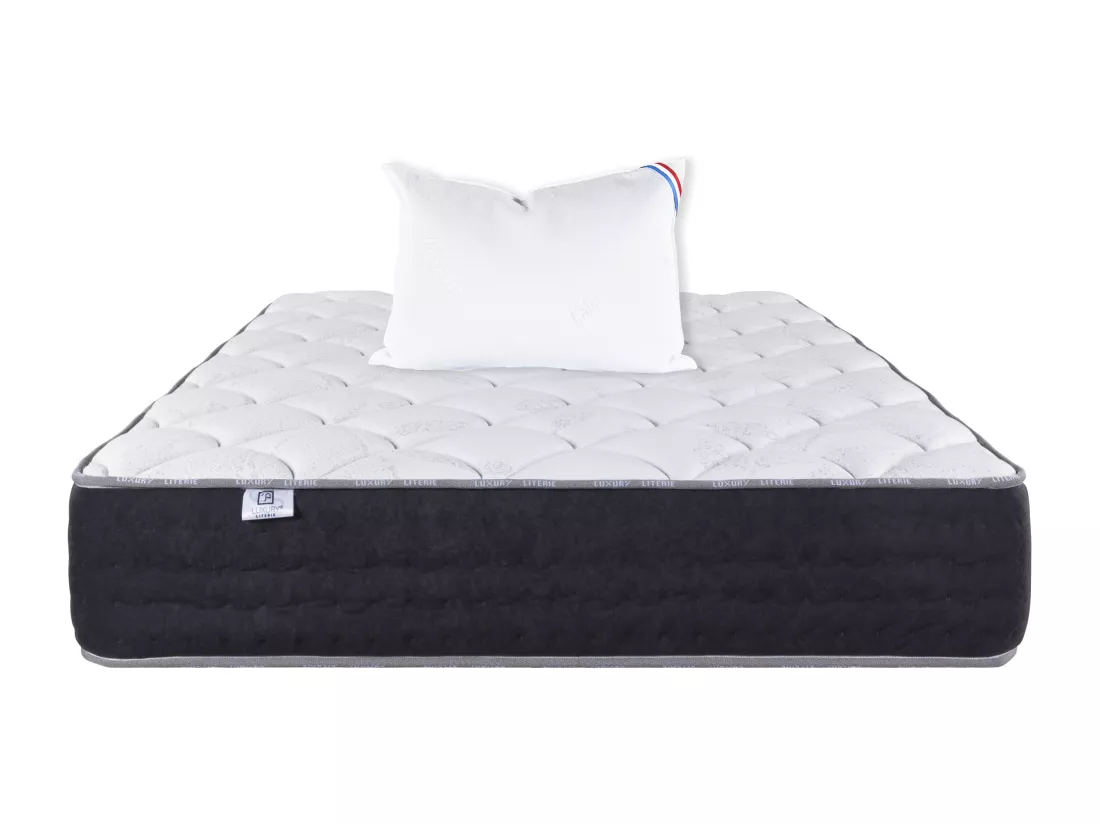 Matelas 90x190 cm, Sérénité, Ressorts Ensachés, ergonomique, Soutien très ferme + Oreiller