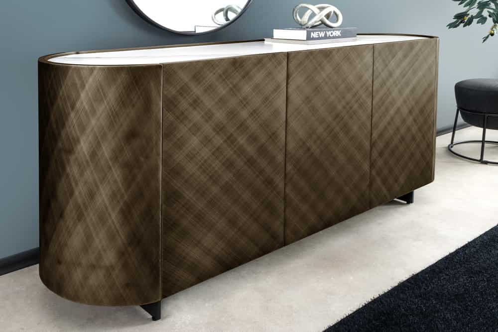 Design Sideboard REFLECTION 150cm weiß Keramik Marmor bronze 3D Effekt brushed Finish