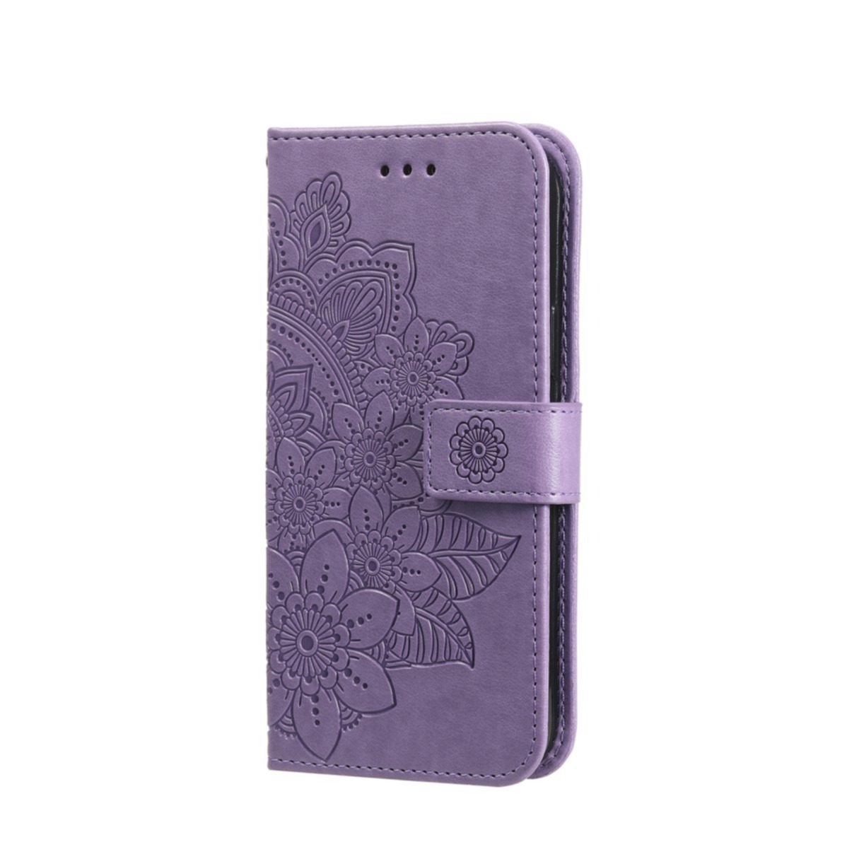 Samsung Galaxy S24  Plus Leder Tasche Wallet - Mandala Flowers Imprint - Lila