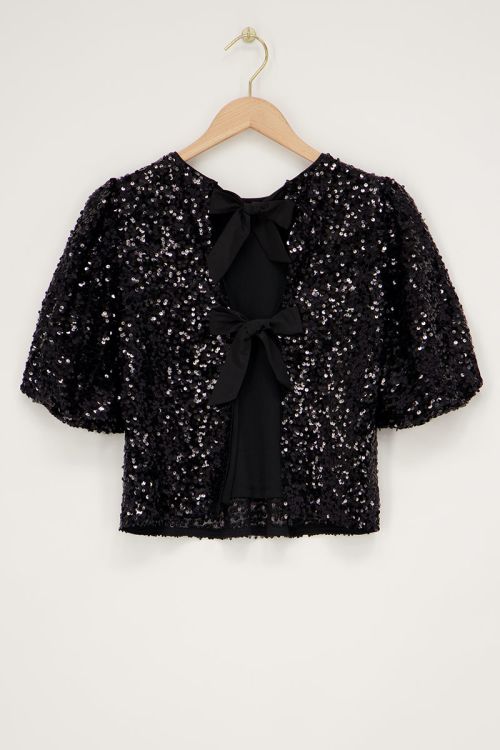 Zwarte pailletten top met strikjes