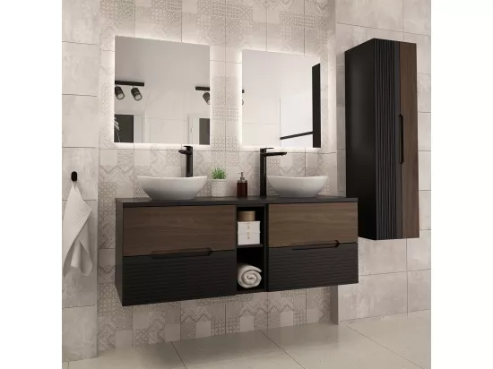 Meuble double vasque 140cm niche Sylla Noir et bois