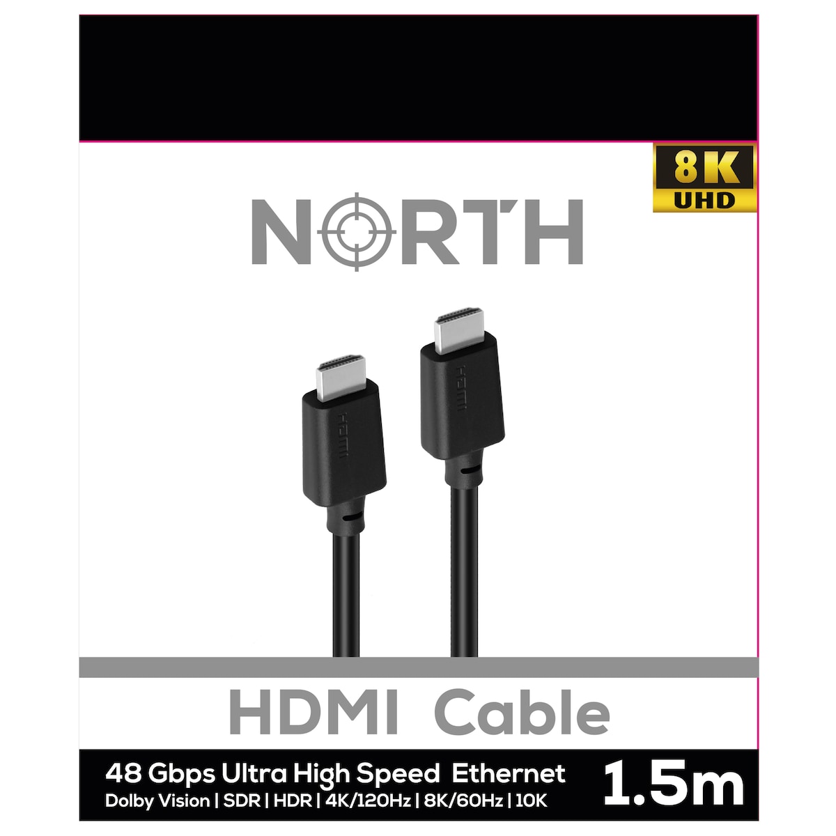 NORTH HDMI Kabel Ultra High Speed 1,5m Svart 48Gbps 8K/60Hz 4K/120Hz 10K