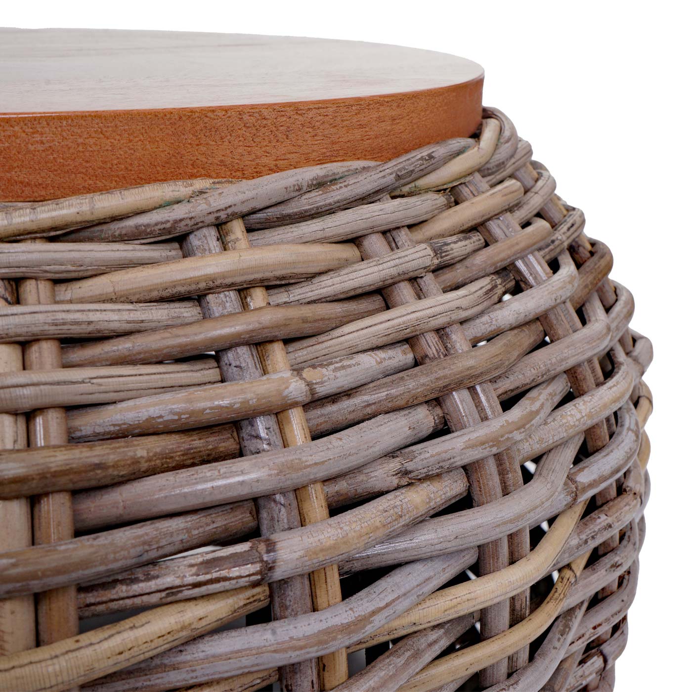 Beistelltisch MCW-M30, Rattantisch Blumentisch Kaffeetisch Loungetisch Holztisch, rund 33x49x49cm, Kubu Rattan natur