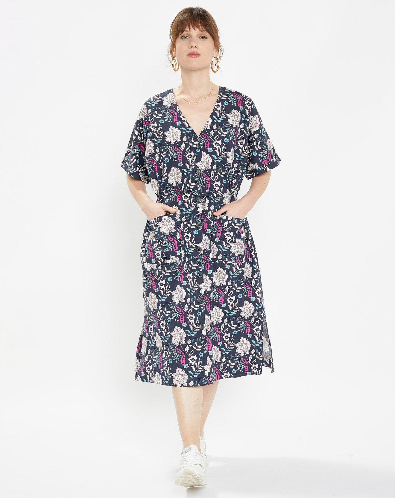 Galeries Lafayette Robe Epolo imprimée bleu marine