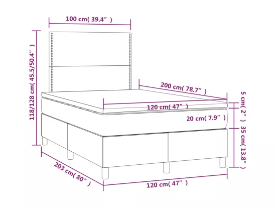 Sommier tapissier matelas et LED Vert foncé 120x200 cm Velours