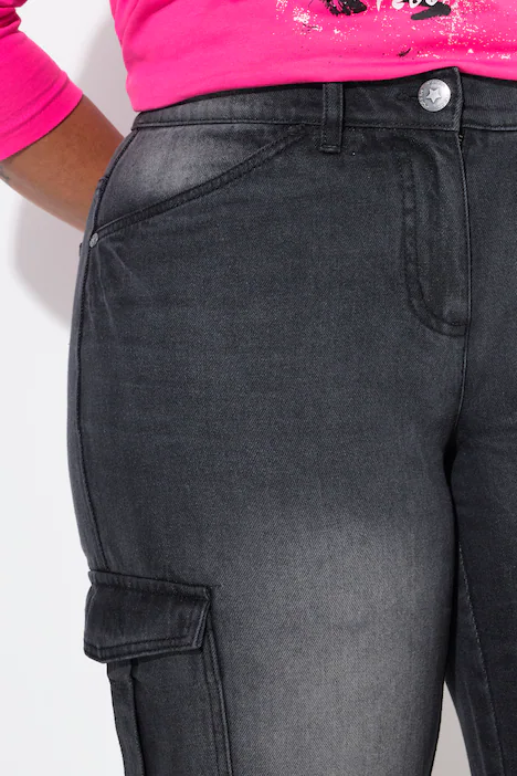 Cargojeans, Straight Fit, bleached, Cargotaschen, teilelastischer Bund, black