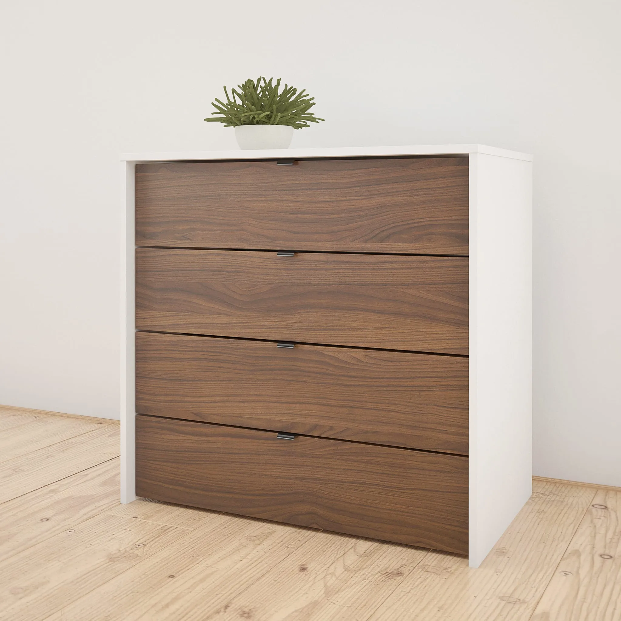 Nexera Bureau 4 Tiroirs Axel - Blanc et Noyer