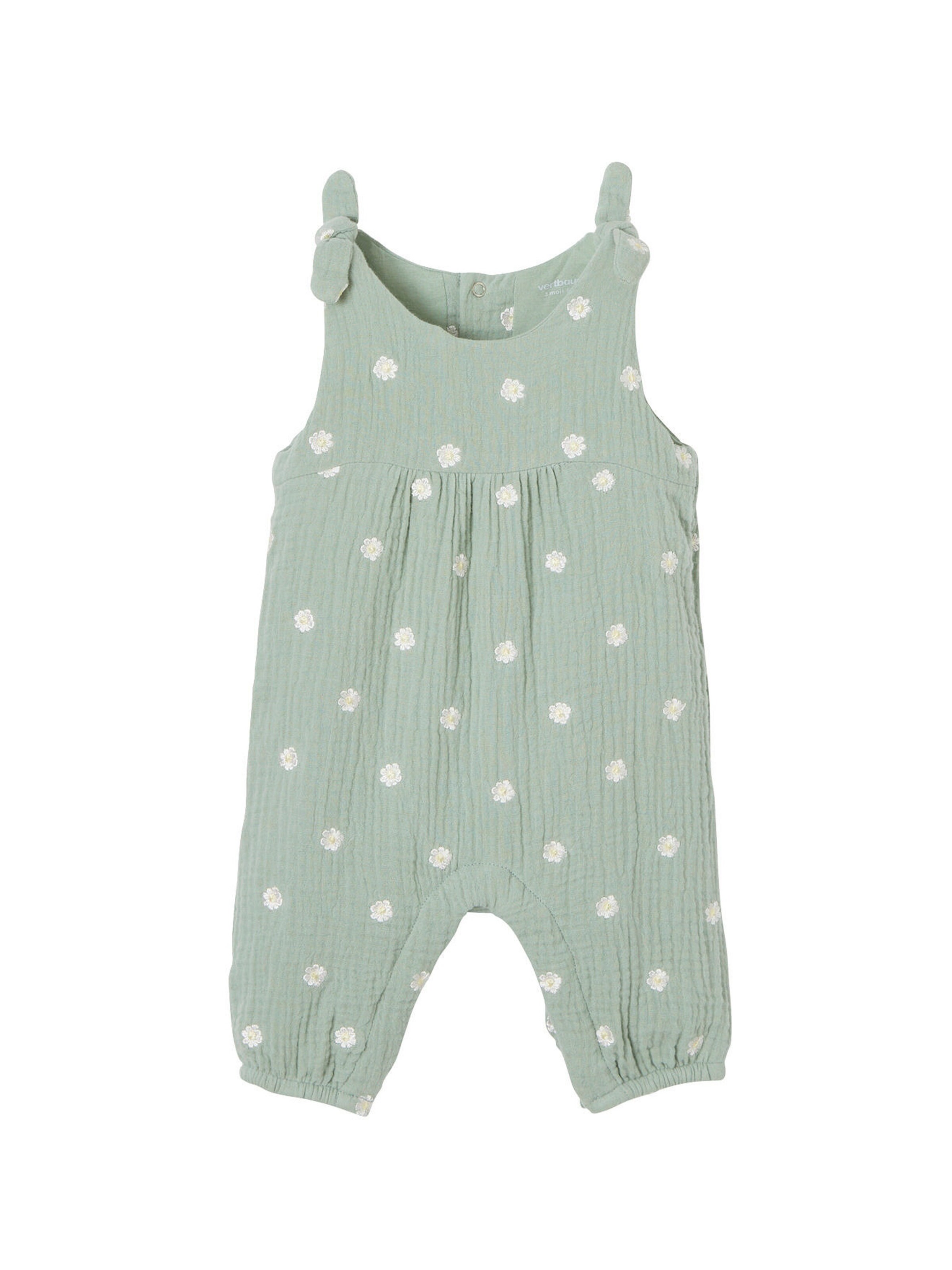 Vertbaudet Mädchen Baby Overall, bestickte Motive graugrün bedruckt
