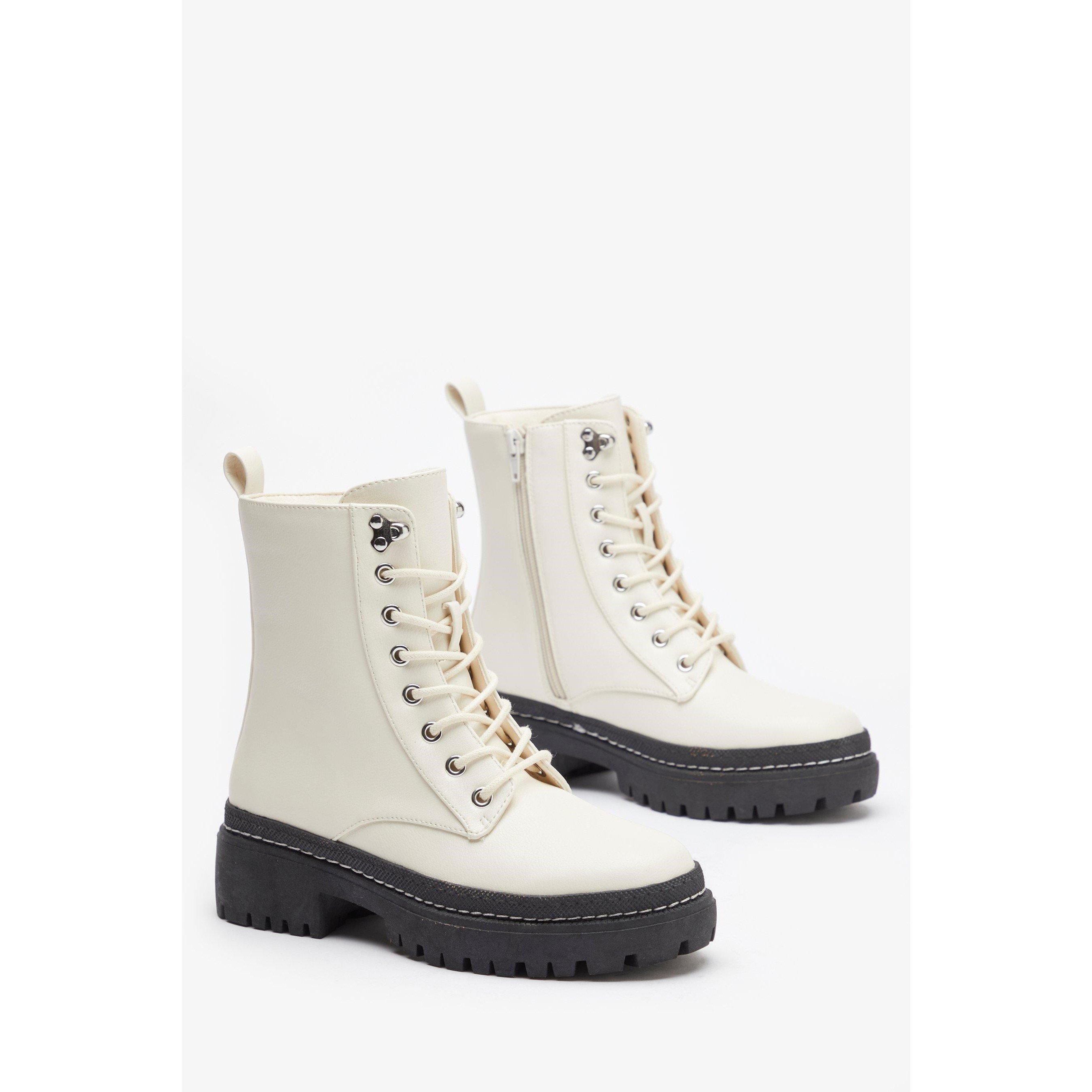Be You Studio Lace Up Stitch Detail Biker Boot