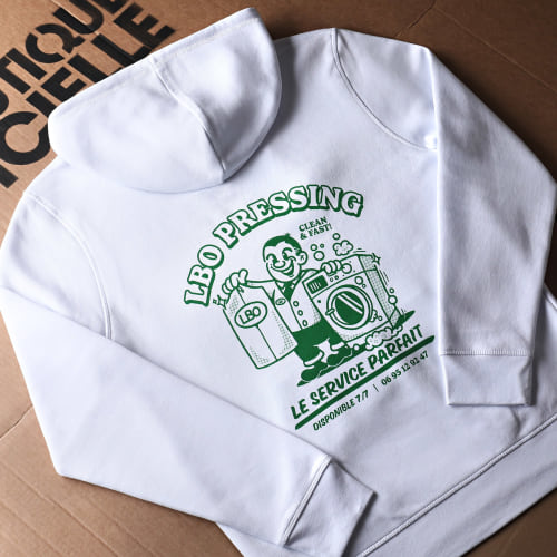 Sweat Capuche Drop Collection Pressing Blanc Vert